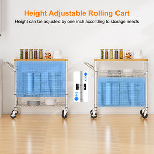 3-Tier Rolling Kitchen Cart with Wood Top