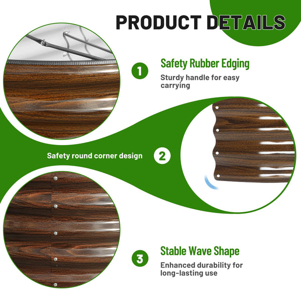 Galvanized Metal Raised Garden Bed with Safety Edge & Open Base