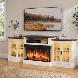 97" Fireplace TV Stand with 36" 3-Sided Glass Electric Fireplace – Fits TVs Up to 100"