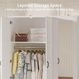 3-Door Mirrored Wardrobe Armoire with Adjustable Shelves