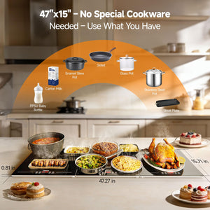 Extra-Long 47"x15" Modular Electric Food Warming Tray with Independent Temp & Timer Control