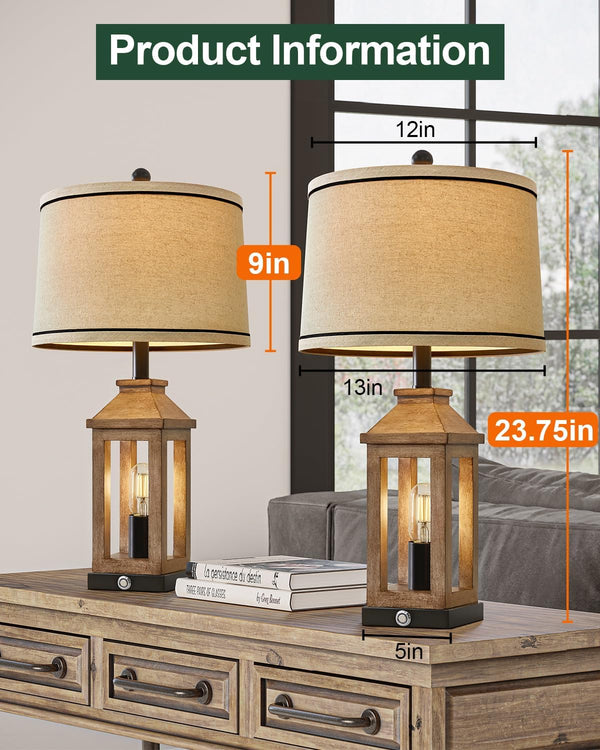 Farmhouse Table Lamp with USB Charging & Nightlight