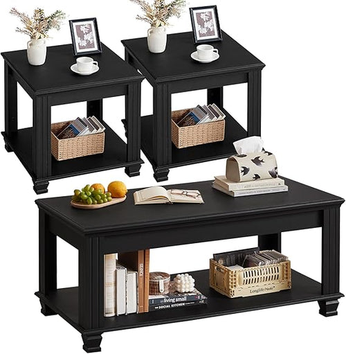 Farmhouse Coffee Table Set of 3 with Open Shelf