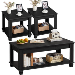 Farmhouse Coffee Table Set of 3 with Open Shelf