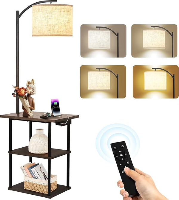 Floor Lamp with Side Table & Charging Station – 3-Color LED