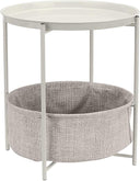 Round Metal End Table with Fabric Storage Bin
