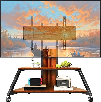 Heavy Duty Mobile TV Stand Rolling TV Cart with Wheels for 32-85 Inch Flat/Curved Led/LCD/OLED Portable Floor TV Stand with Wooden Shelves, Height Adjustable Holds up to 220lbs,Max VESA 600 x400mm