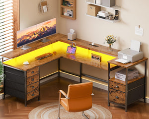 Reversible L-Shaped Gaming Desk with 6 Drawers, Monitor Stand & Power Outlets