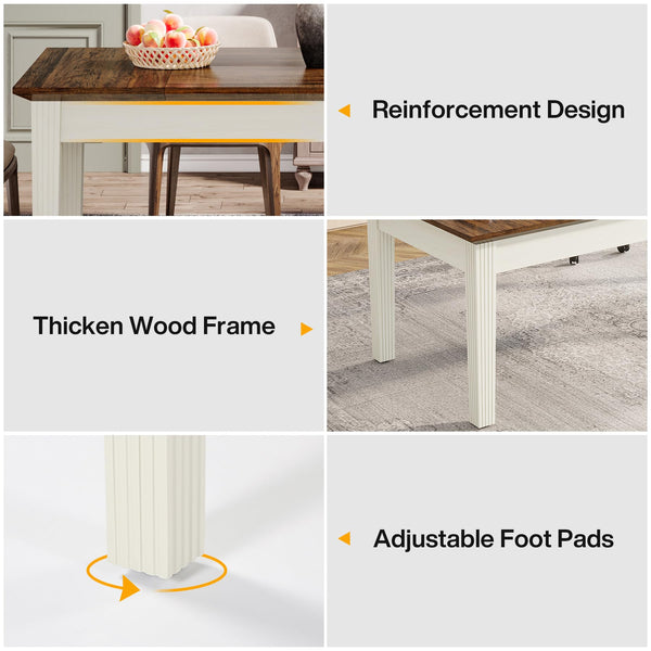62-Inch Farmhouse Dining Table with Solid Wood Legs