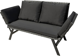 Outdoor Rattan Convertible Sofa Daybed with Adjustable Armrests