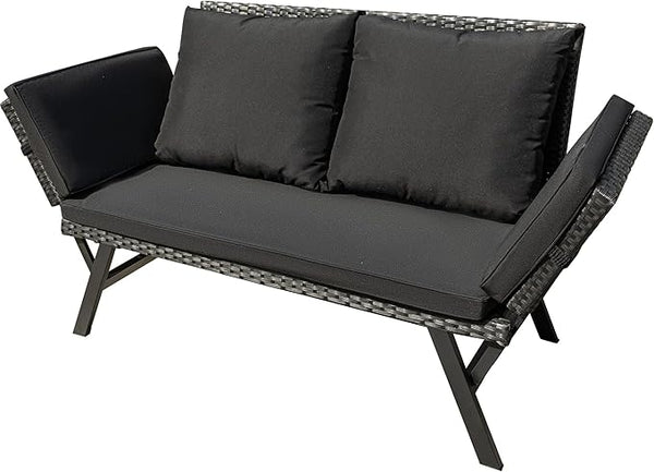 Outdoor Rattan Convertible Sofa Daybed with Adjustable Armrests