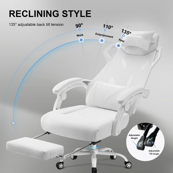 Gaming Chair with Mesh Back, Footrest & Lumbar Support