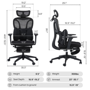 Ergonomic High Back Office Chair with Fixed Lumbar Support & Detachable Pillow