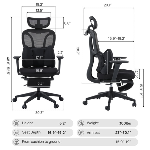 Ergonomic High Back Office Chair with Fixed Lumbar Support & Detachable Pillow