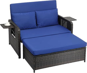 Convertible Patio Daybed with Storage Ottoman & Adjustable Backrest