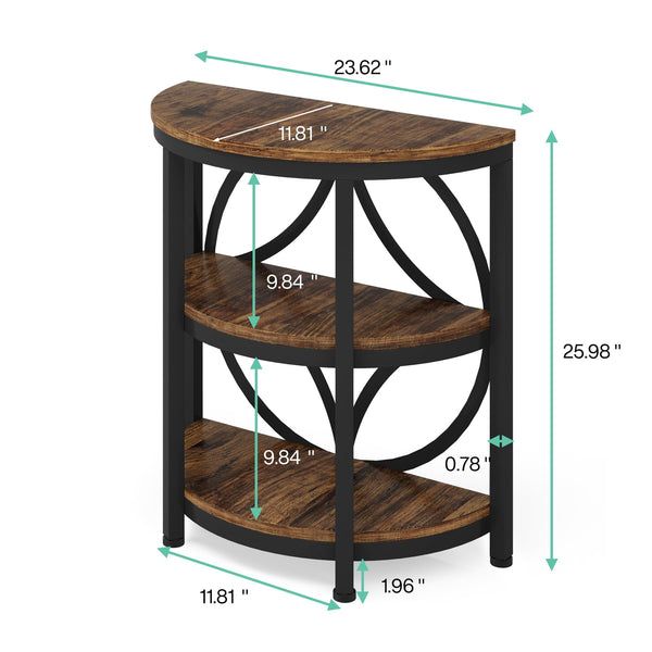 Half Round 3-Tier End Table with Metal Frame