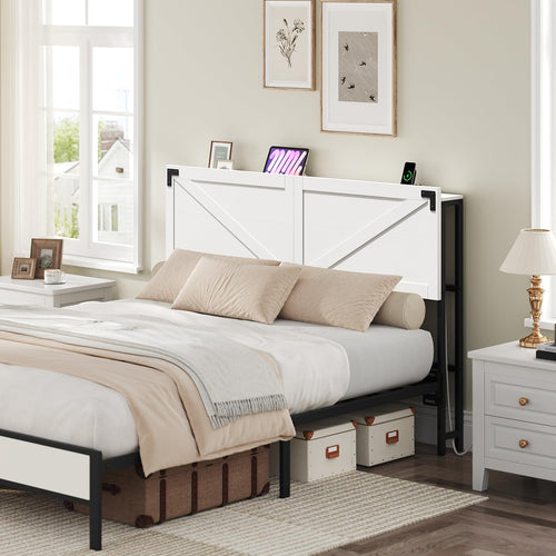 Farmhouse Headboard with LED Lights & USB Charging Ports