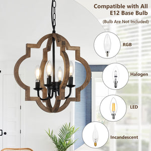 4-Light Wood Farmhouse Chandelier