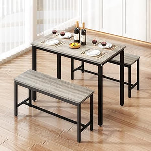 43-Inch Dining Table Set with 2 Benches – Space-Saving Kitchen Dining Set for 4