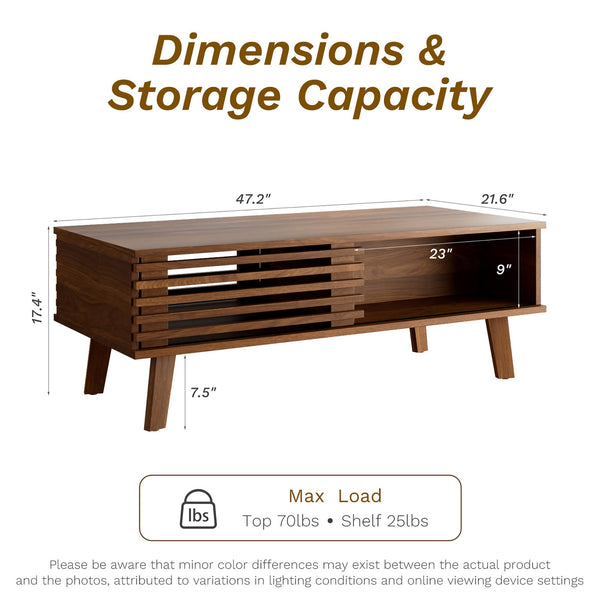 Mid-Century Coffee Table with Storage & Sliding Door