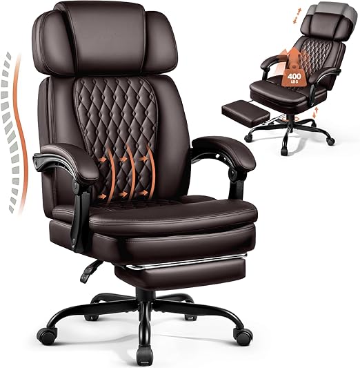 Big and Tall Office Chair 400 lbs with Footrest & Reclining