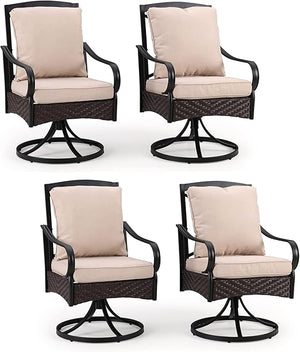 Outdoor Wicker Swivel Patio Dining Chairs with Cushions