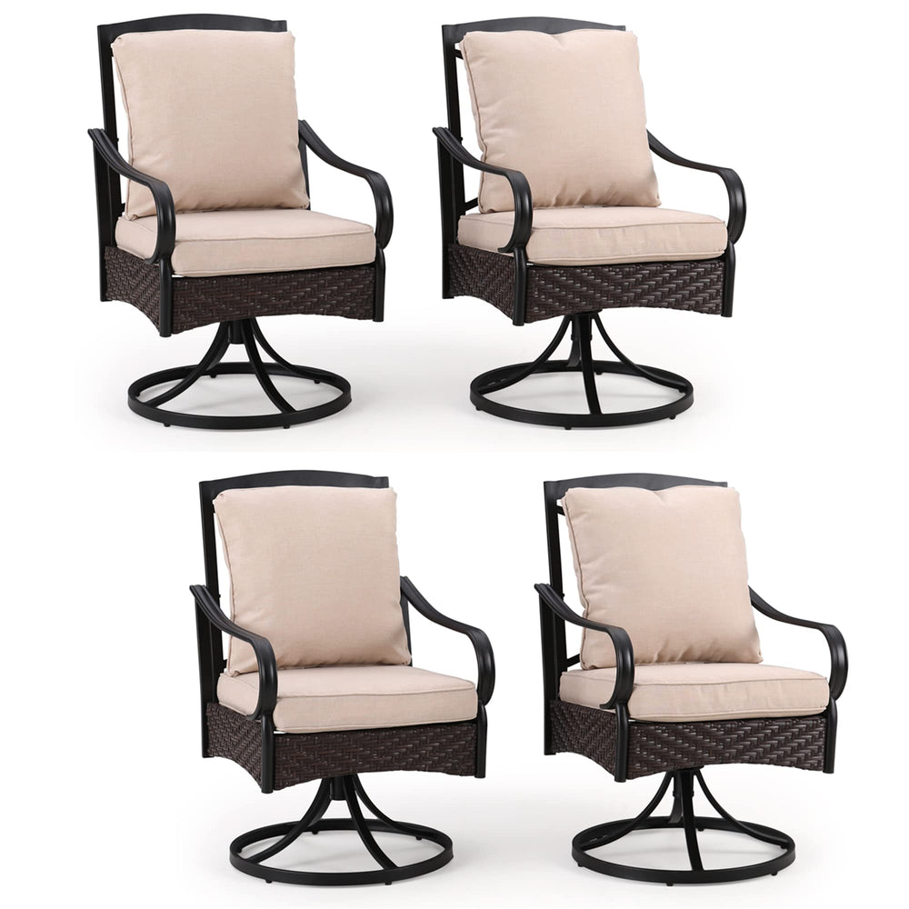 Outdoor Wicker Swivel Patio Dining Chairs with Cushions