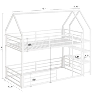 Twin Over Twin House Bunk Bed with Storage Shelf