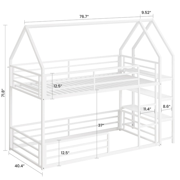Twin Over Twin House Bunk Bed with Storage Shelf