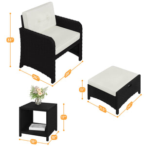 5-Piece PE Rattan Patio Conversation Set with Ottomans