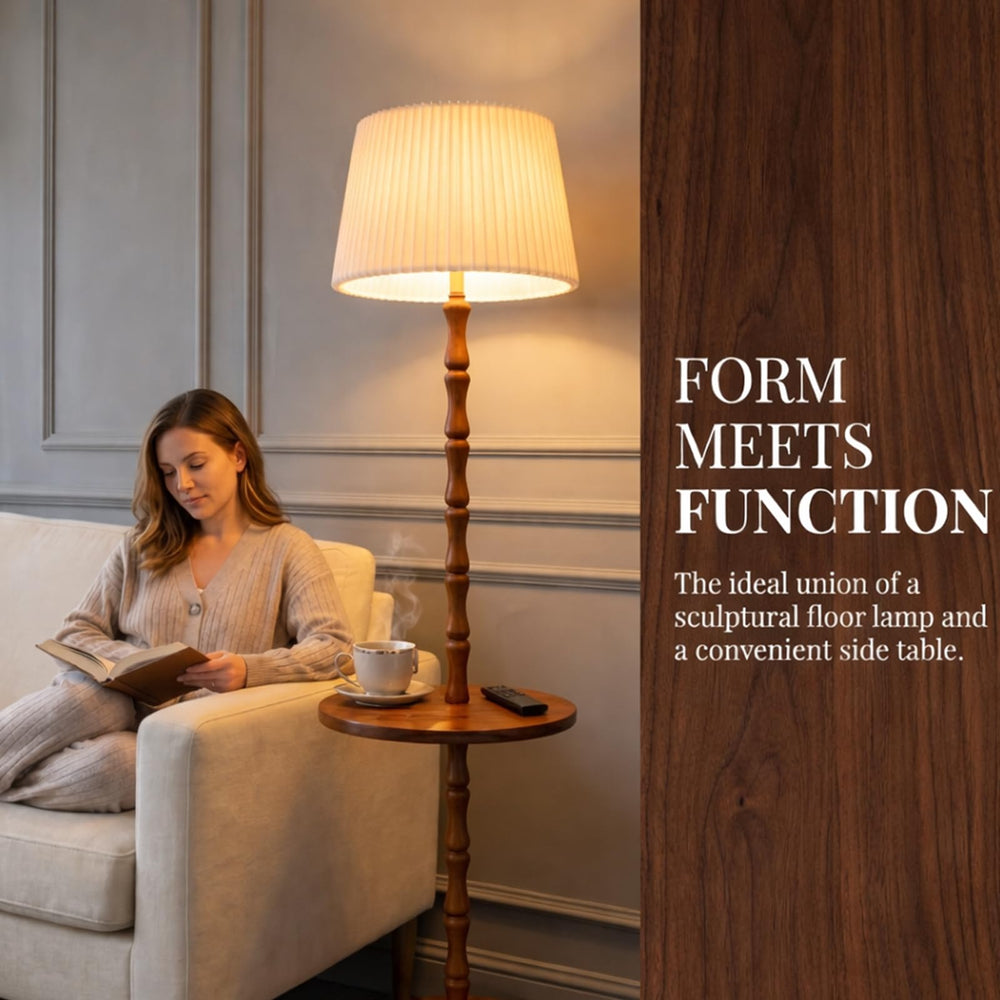 Wood Floor Lamp with Tray — Dimmable, Remote Control, 3 Color Temperatures