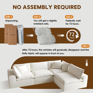 130" L-Shaped Modular Sectional Sofa – Deep Seat, Sleeper, White