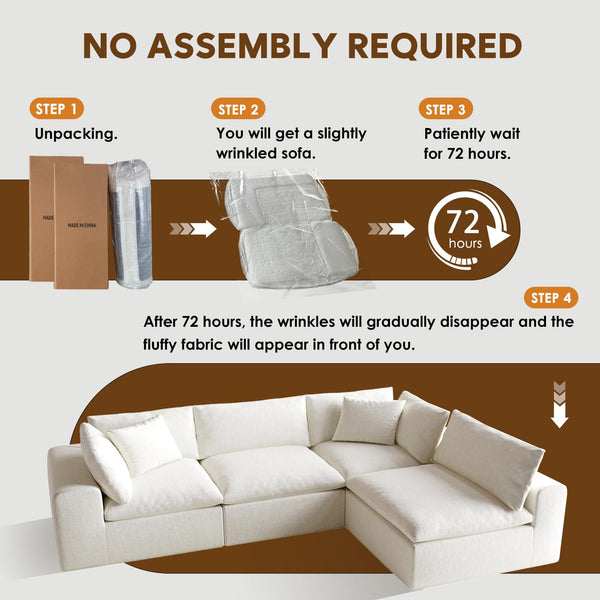 130" L-Shaped Modular Sectional Sofa – Deep Seat, Sleeper, White
