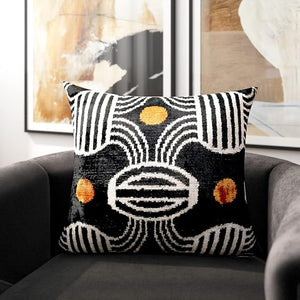 Handmade Velvet Throw Pillow – Geometric Striped, Down Feather Fill
