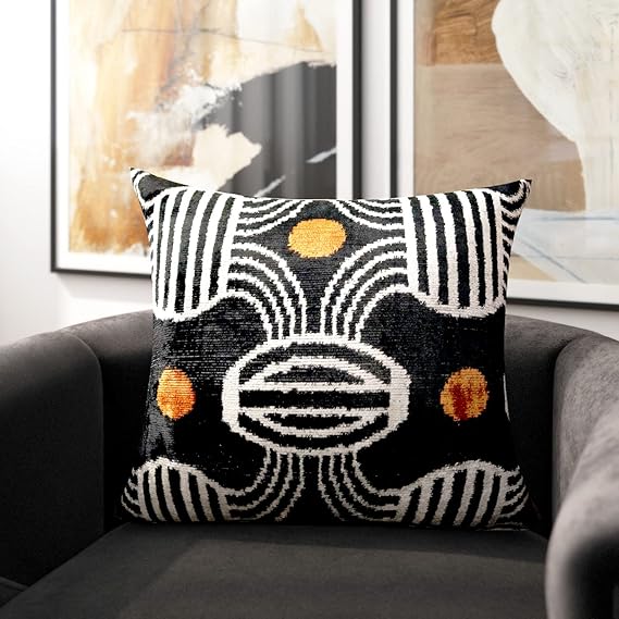 Handmade Velvet Throw Pillow – Geometric Striped, Down Feather Fill