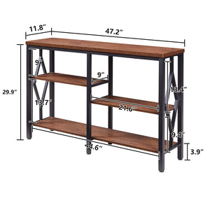 Industrial Console Table with Open Shelves – 47 Inch, Brown