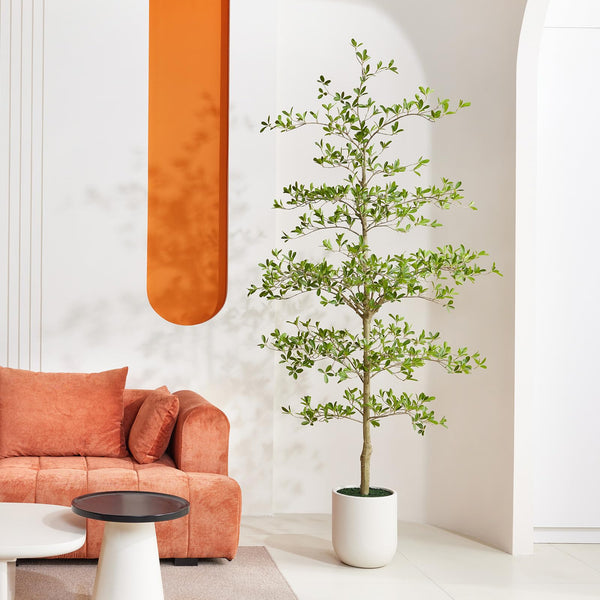 Tall Artificial Black Olive Tree with White Planter