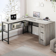 L-Shaped Corner Desk with Drawers & Storage