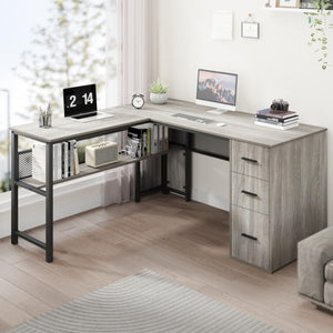 L-Shaped Corner Desk with Drawers & Storage