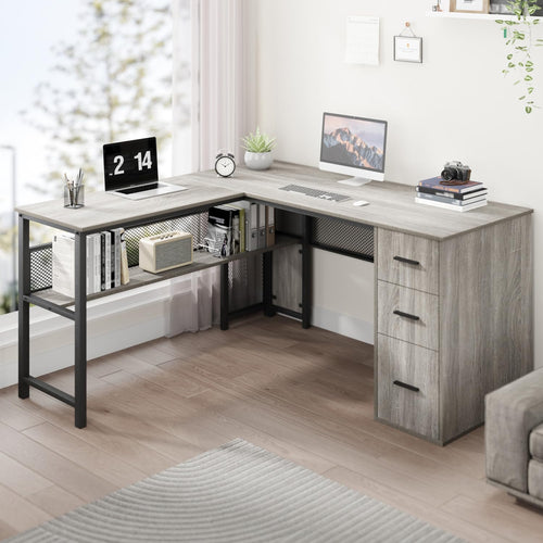 L-Shaped Corner Desk with Drawers & Storage