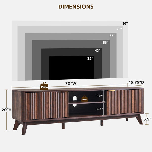 70" Mid-Century Modern Fluted TV Stand with Storage