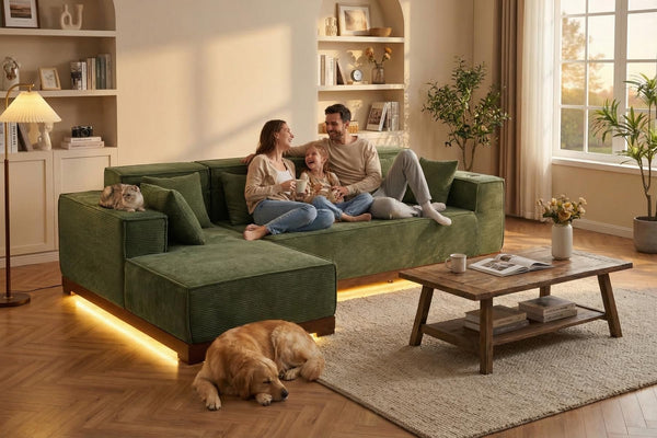 110" L-Shaped Sectional Sofa with LED Lights & Chaise