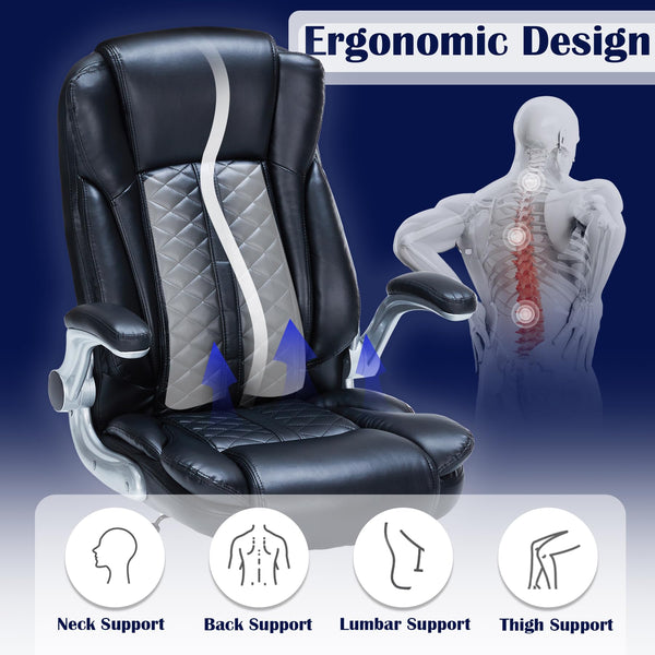High-Back Ergonomic Office Chair with Flip-Up Armrests