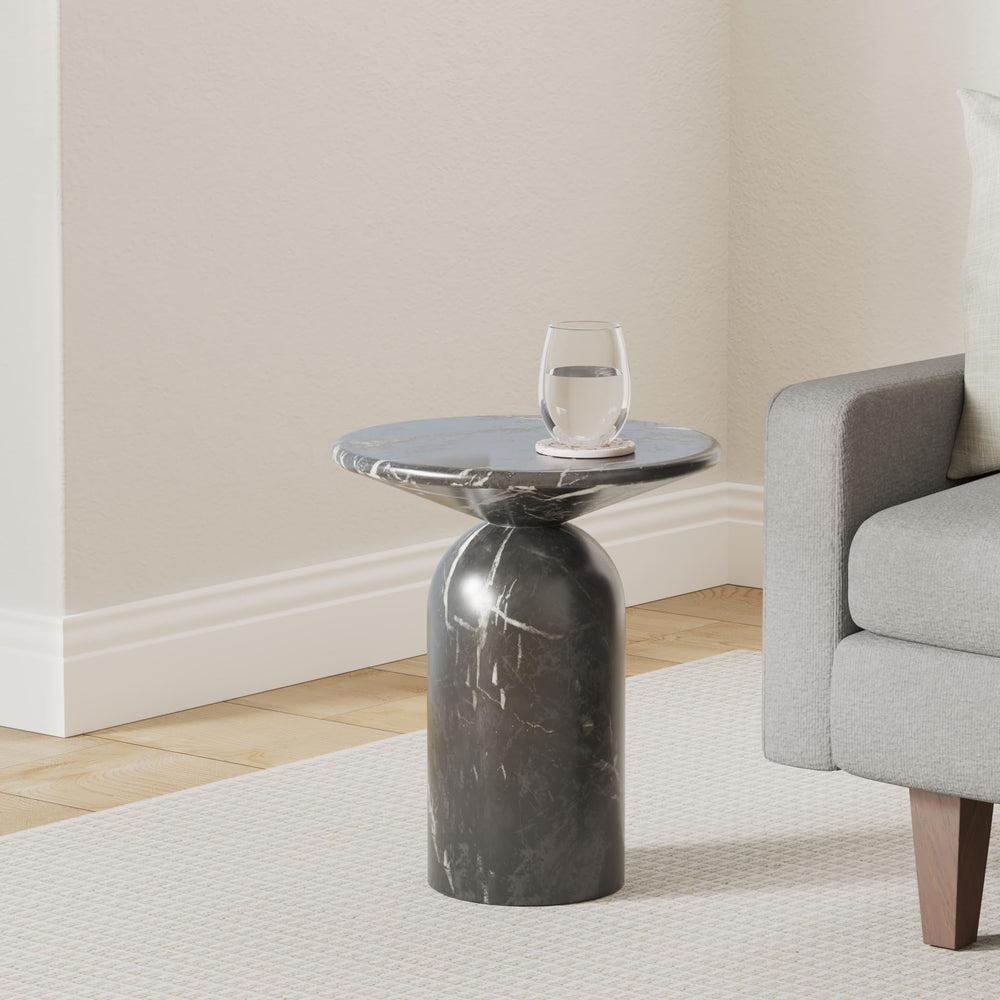 Round Marble Top End Table with Iron Frame