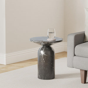 Round Marble Top End Table with Iron Frame
