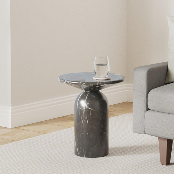 Round Marble Top End Table with Iron Frame