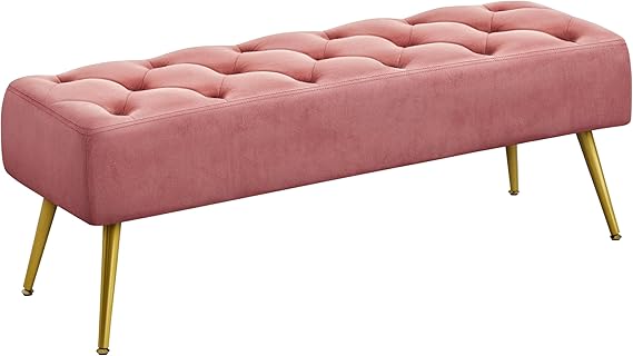 Boucle Ottoman Bench with Gold Metal Legs