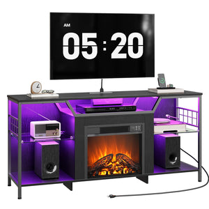 55" Fireplace TV Stand with LED Lights & Charging Station for TVs up to 65"