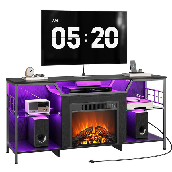 55" Fireplace TV Stand with LED Lights & Charging Station for TVs up to 65"