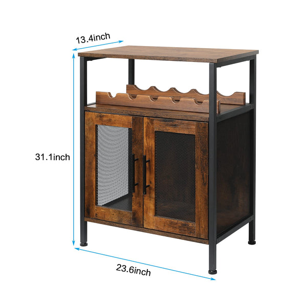 Wine Bar Cabinet with Glass Holder & Mesh Door